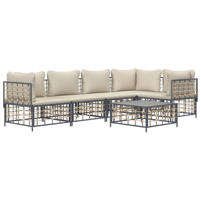 6 Piece Garden Lounge Set with Cushions Anthracite Poly Rattan