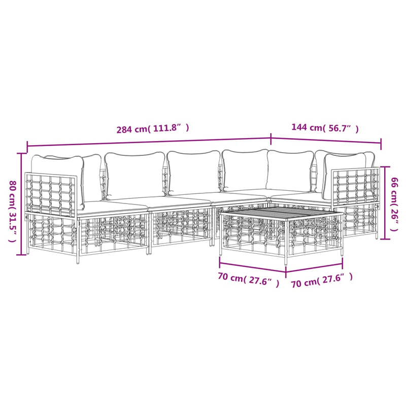 6 Piece Garden Lounge Set with Cushions Anthracite Poly Rattan