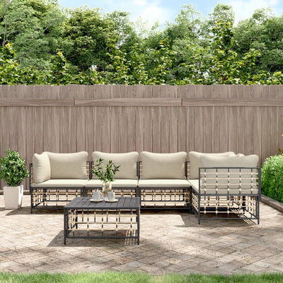 6 Piece Garden Lounge Set with Cushions Anthracite Poly Rattan