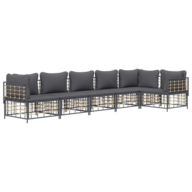 6 Piece Garden Lounge Set with Cushions Anthracite Poly Rattan