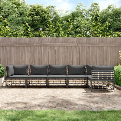 6 Piece Garden Lounge Set with Cushions Anthracite Poly Rattan