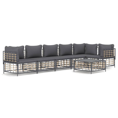 7 Piece Garden Lounge Set with Cushions Anthracite Poly Rattan