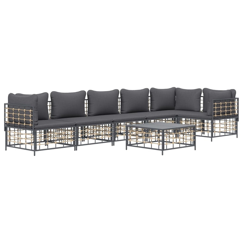 7 Piece Garden Lounge Set with Cushions Anthracite Poly Rattan