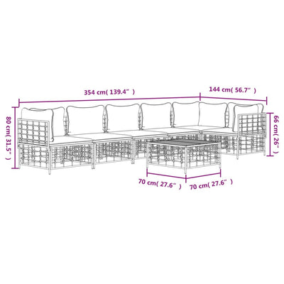 7 Piece Garden Lounge Set with Cushions Anthracite Poly Rattan