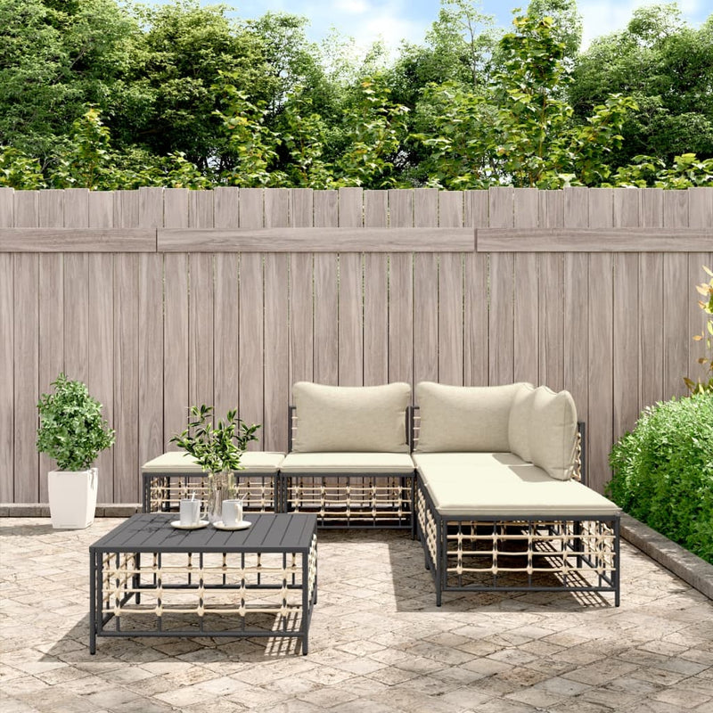 6 Piece Garden Lounge Set with Cushions Anthracite Poly Rattan