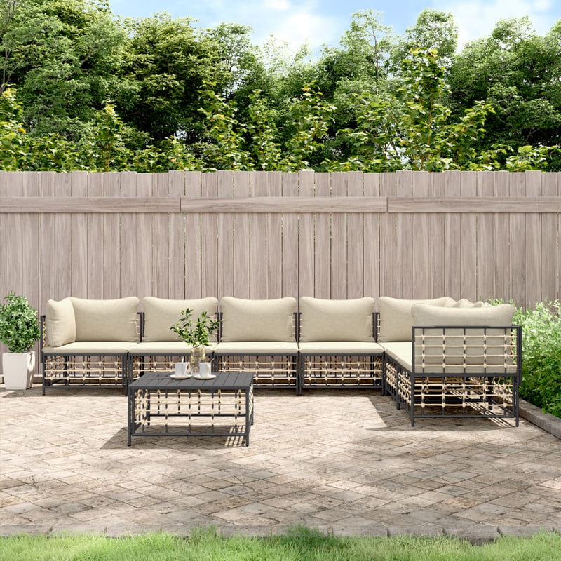 8 Piece Garden Lounge Set with Cushions Anthracite Poly Rattan