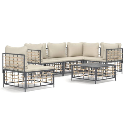 6 Piece Garden Lounge Set with Cushions Anthracite Poly Rattan