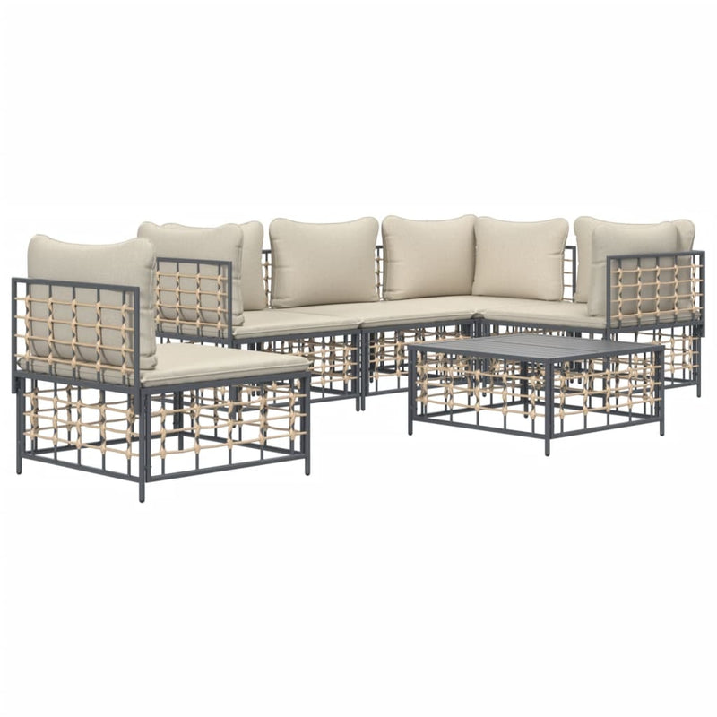 6 Piece Garden Lounge Set with Cushions Anthracite Poly Rattan