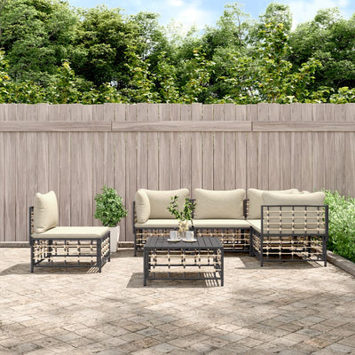 6 Piece Garden Lounge Set with Cushions Anthracite Poly Rattan