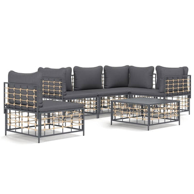 6 Piece Garden Lounge Set with Cushions Anthracite Poly Rattan