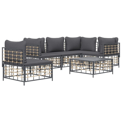 6 Piece Garden Lounge Set with Cushions Anthracite Poly Rattan