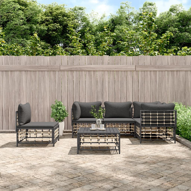 6 Piece Garden Lounge Set with Cushions Anthracite Poly Rattan