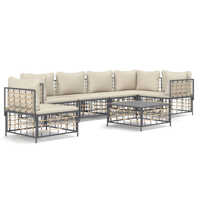 7 Piece Garden Lounge Set with Cushions Anthracite Poly Rattan