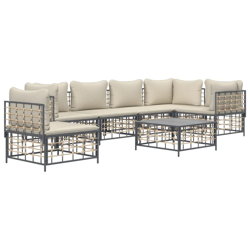 7 Piece Garden Lounge Set with Cushions Anthracite Poly Rattan