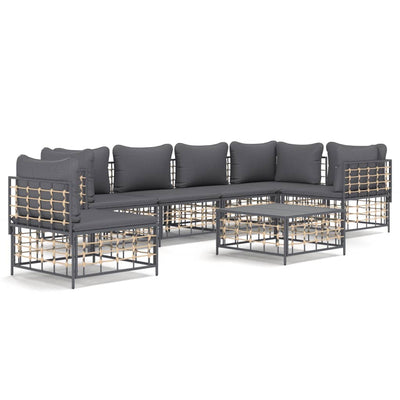 7 Piece Garden Lounge Set with Cushions Anthracite Poly Rattan