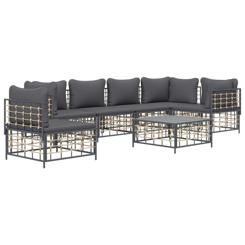 7 Piece Garden Lounge Set with Cushions Anthracite Poly Rattan