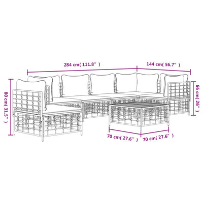 7 Piece Garden Lounge Set with Cushions Anthracite Poly Rattan