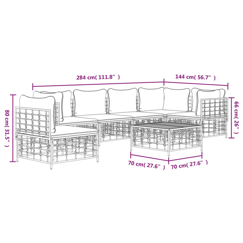 7 Piece Garden Lounge Set with Cushions Anthracite Poly Rattan