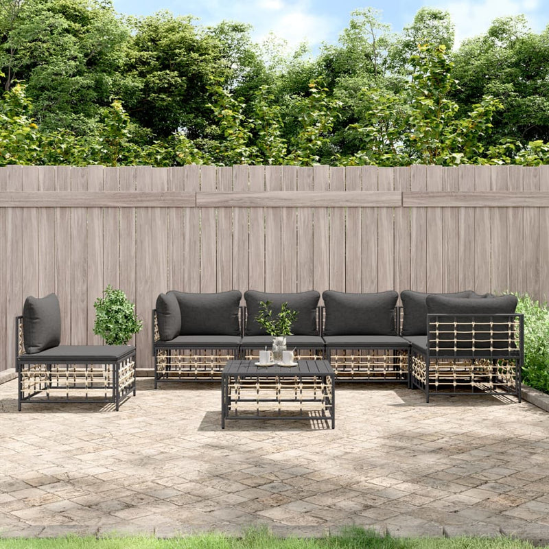 7 Piece Garden Lounge Set with Cushions Anthracite Poly Rattan