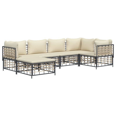 6 Piece Garden Lounge Set with Cushions Anthracite Poly Rattan