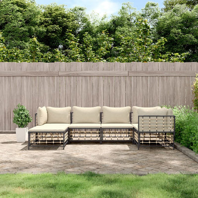 6 Piece Garden Lounge Set with Cushions Anthracite Poly Rattan