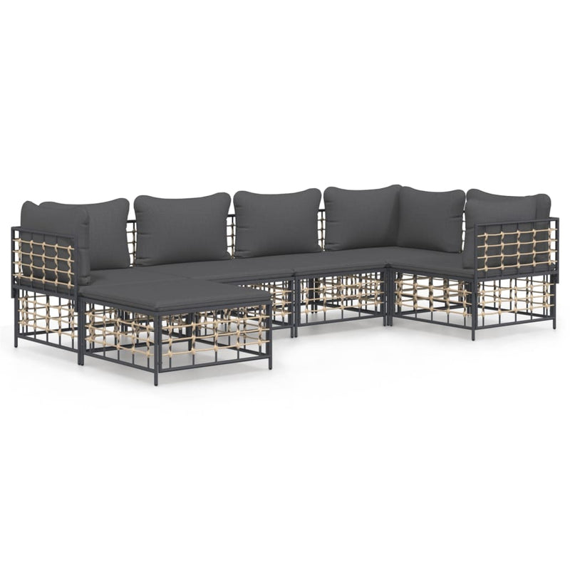 6 Piece Garden Lounge Set with Cushions Anthracite Poly Rattan