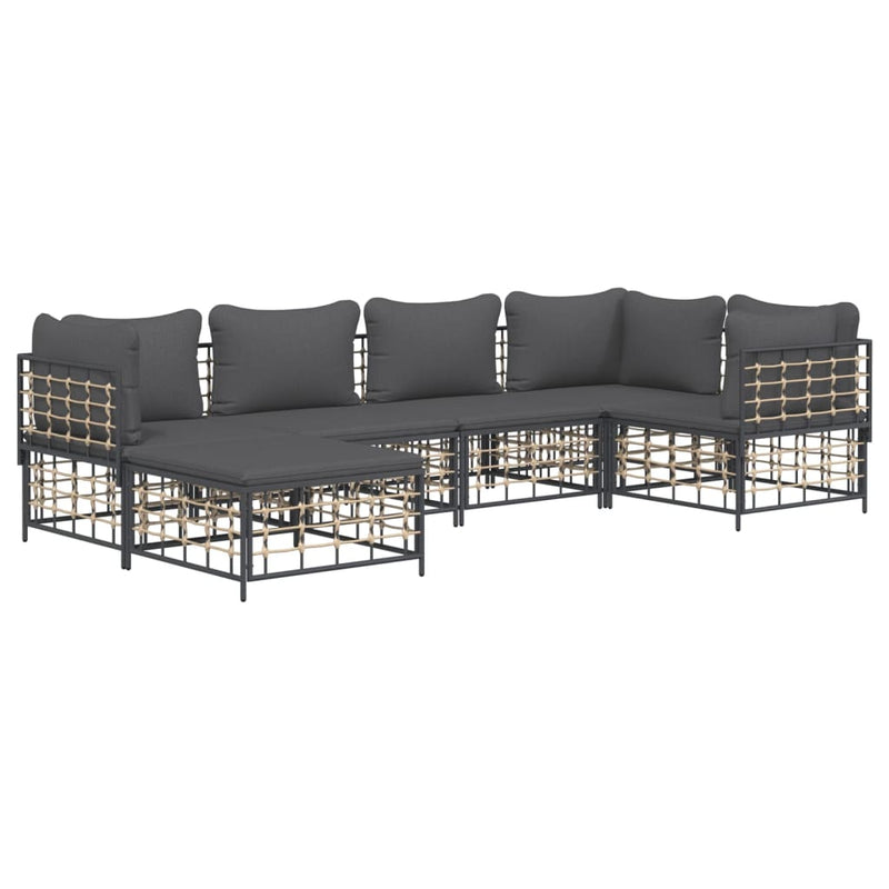 6 Piece Garden Lounge Set with Cushions Anthracite Poly Rattan