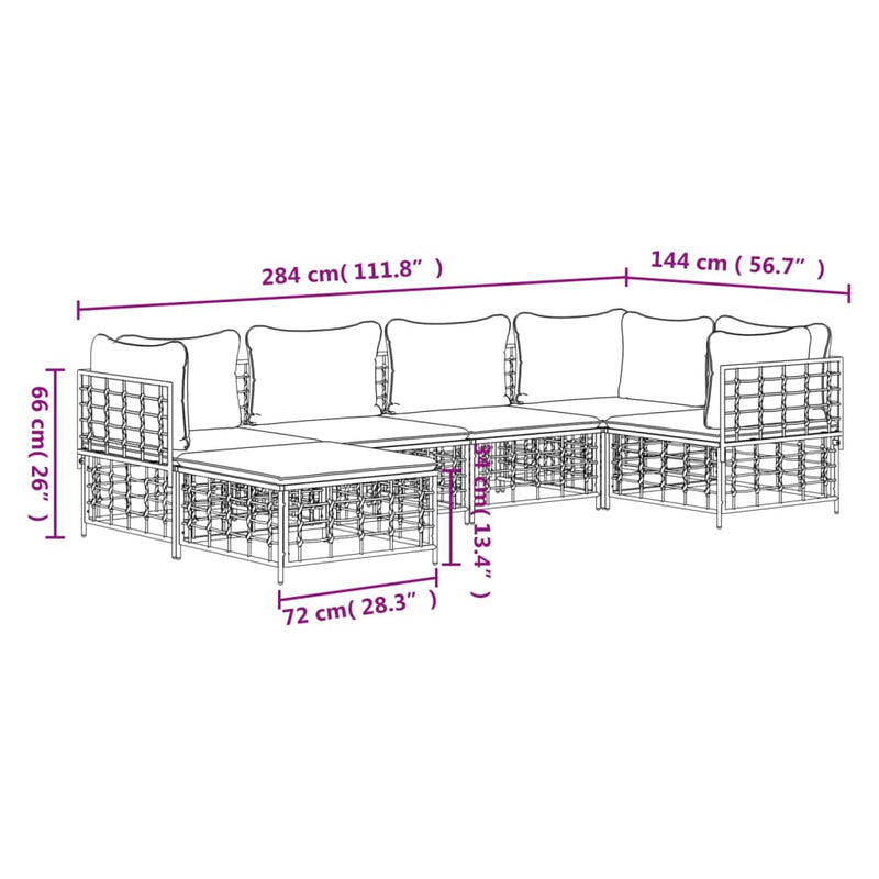 6 Piece Garden Lounge Set with Cushions Anthracite Poly Rattan