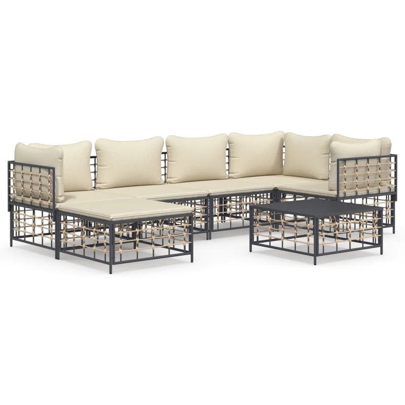 7 Piece Garden Lounge Set with Cushions Anthracite Poly Rattan