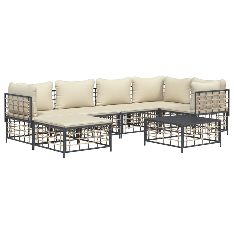 7 Piece Garden Lounge Set with Cushions Anthracite Poly Rattan