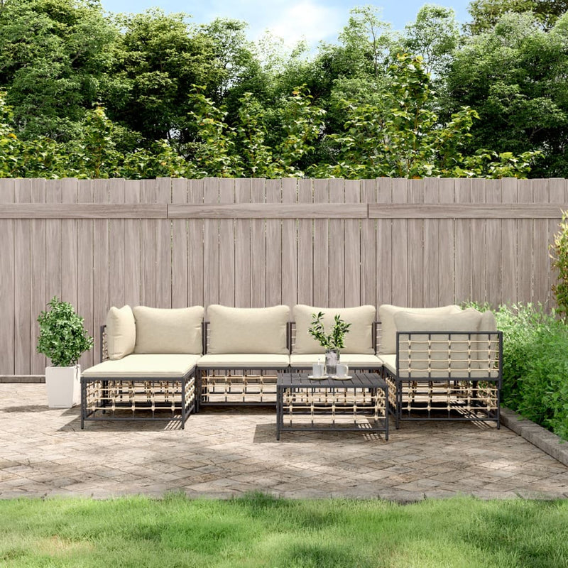 7 Piece Garden Lounge Set with Cushions Anthracite Poly Rattan