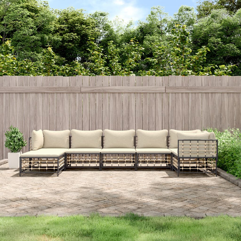 7 Piece Garden Lounge Set with Cushions Anthracite Poly Rattan