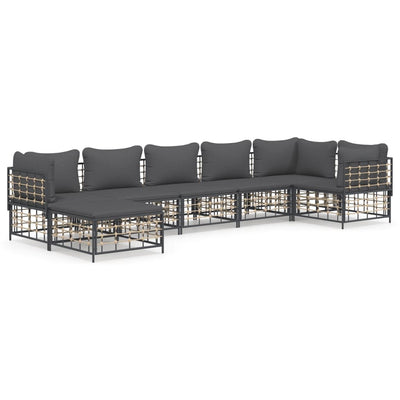 7 Piece Garden Lounge Set with Cushions Anthracite Poly Rattan