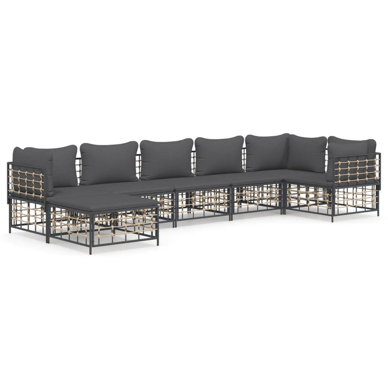 7 Piece Garden Lounge Set with Cushions Anthracite Poly Rattan