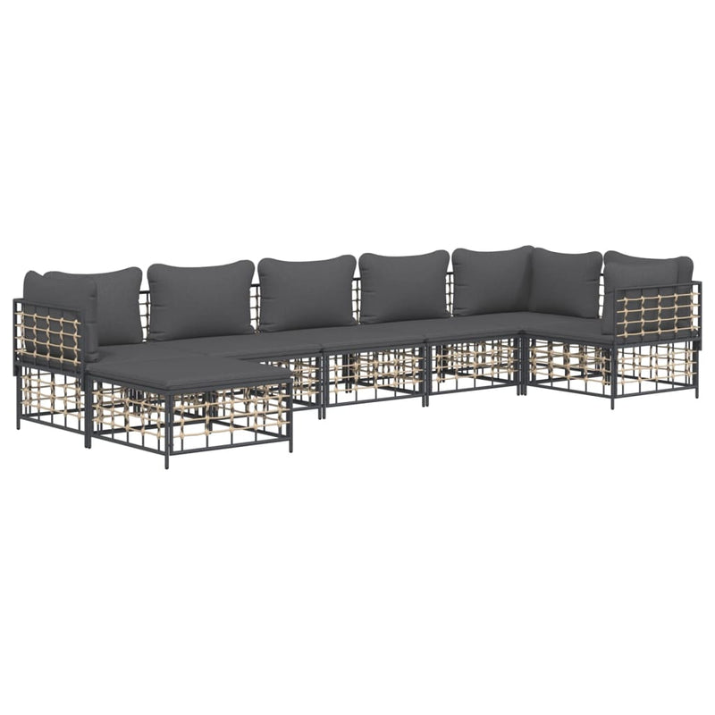 7 Piece Garden Lounge Set with Cushions Anthracite Poly Rattan