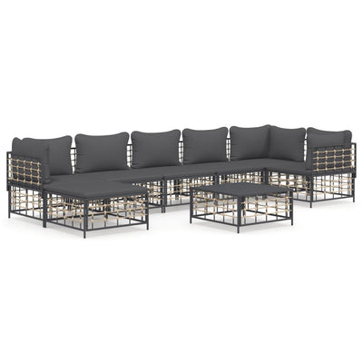 8 Piece Garden Lounge Set with Cushions Anthracite Poly Rattan