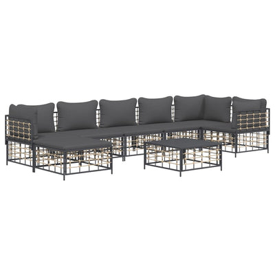 8 Piece Garden Lounge Set with Cushions Anthracite Poly Rattan