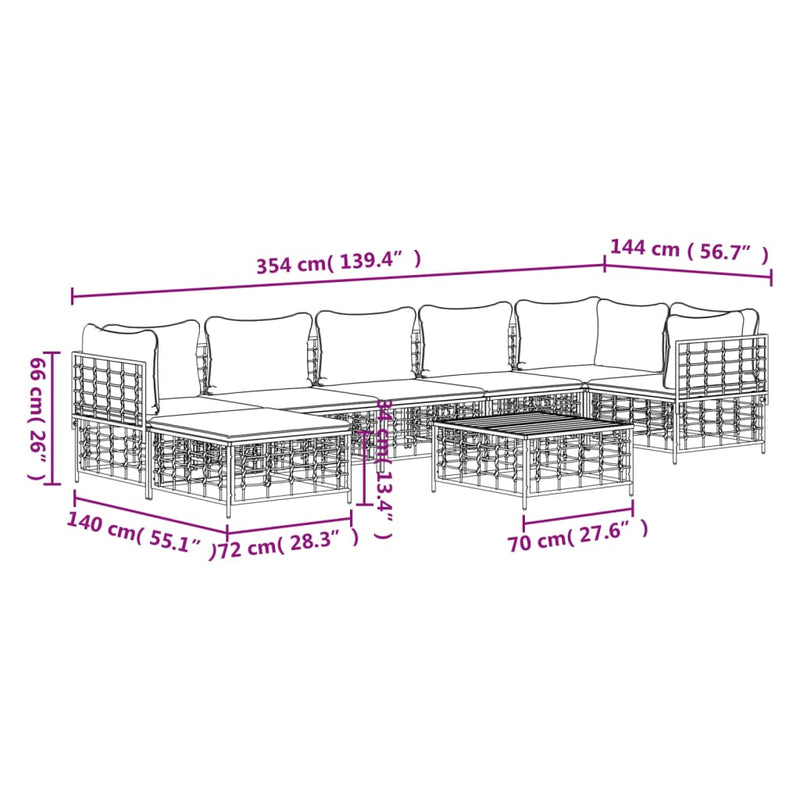 8 Piece Garden Lounge Set with Cushions Anthracite Poly Rattan