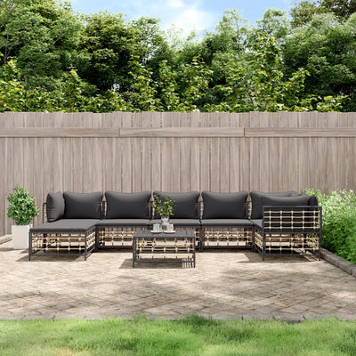 8 Piece Garden Lounge Set with Cushions Anthracite Poly Rattan