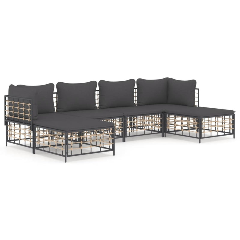 6 Piece Garden Lounge Set with Cushions Anthracite Poly Rattan