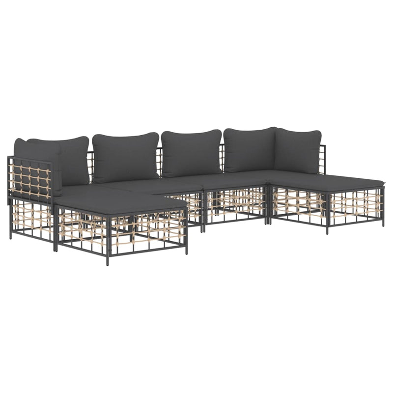 6 Piece Garden Lounge Set with Cushions Anthracite Poly Rattan