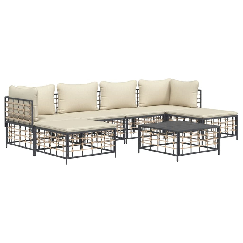 7 Piece Garden Lounge Set with Cushions Anthracite Poly Rattan