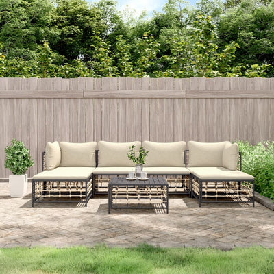 7 Piece Garden Lounge Set with Cushions Anthracite Poly Rattan