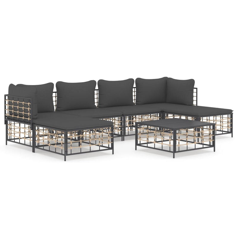 7 Piece Garden Lounge Set with Cushions Anthracite Poly Rattan