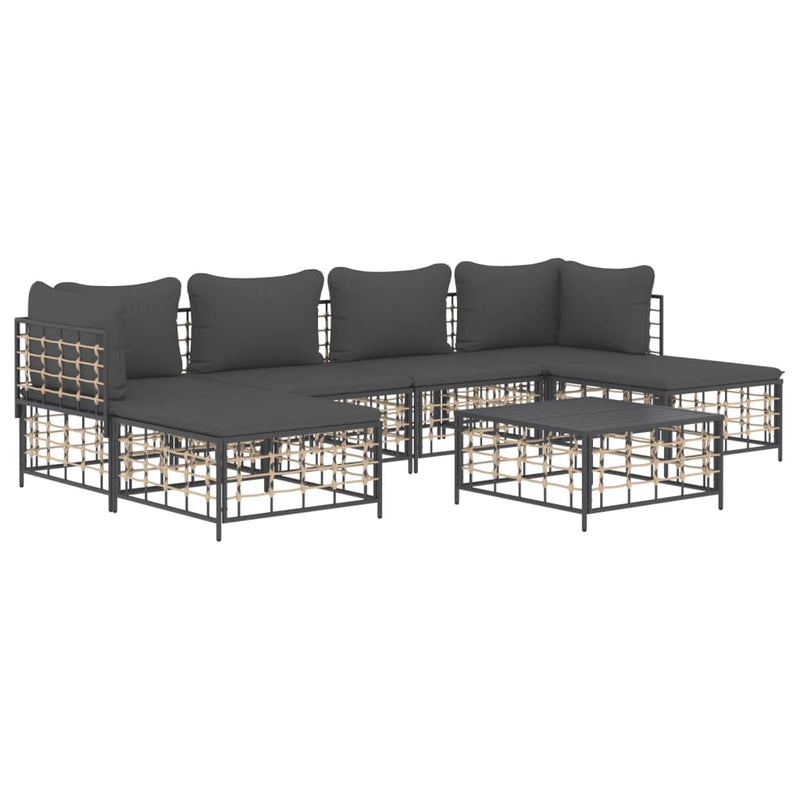 7 Piece Garden Lounge Set with Cushions Anthracite Poly Rattan