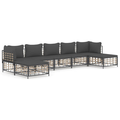 7 Piece Garden Lounge Set with Cushions Anthracite Poly Rattan