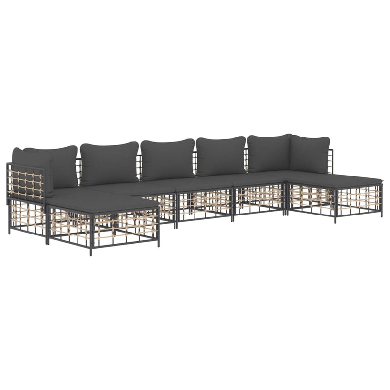 7 Piece Garden Lounge Set with Cushions Anthracite Poly Rattan