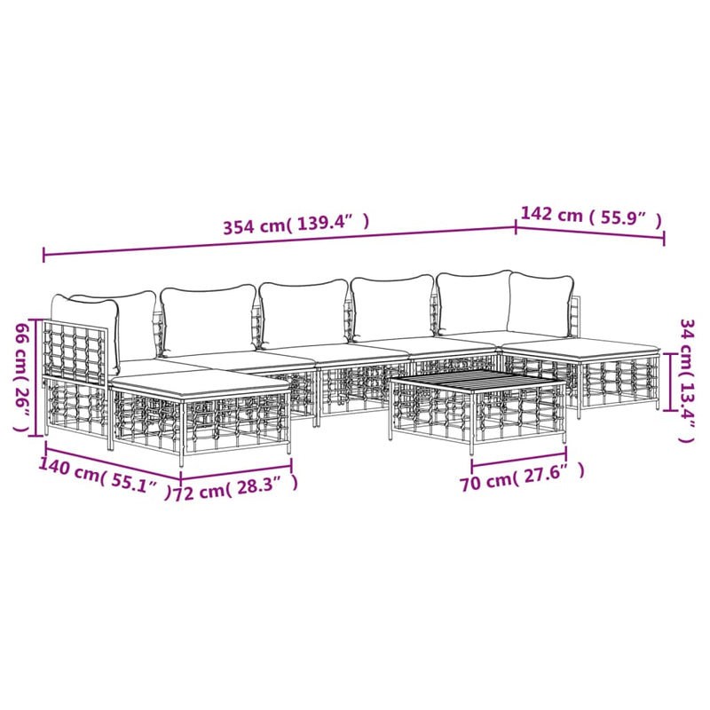 8 Piece Garden Lounge Set with Cushions Anthracite Poly Rattan