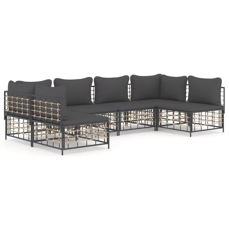 6 Piece Garden Lounge Set with Cushions Anthracite Poly Rattan