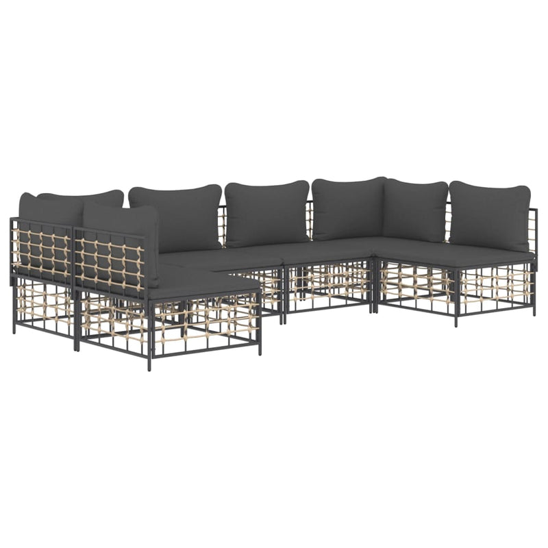 6 Piece Garden Lounge Set with Cushions Anthracite Poly Rattan